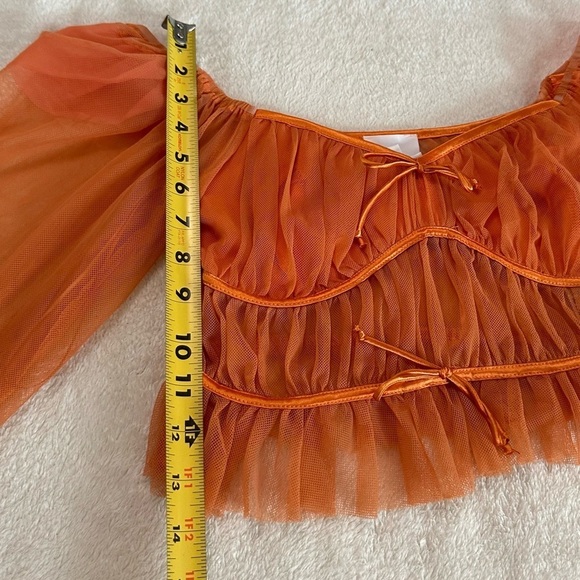 Sky to Moon Orange Puff Sleeves Tulle Crop Top Size M - Picture 10 of 17